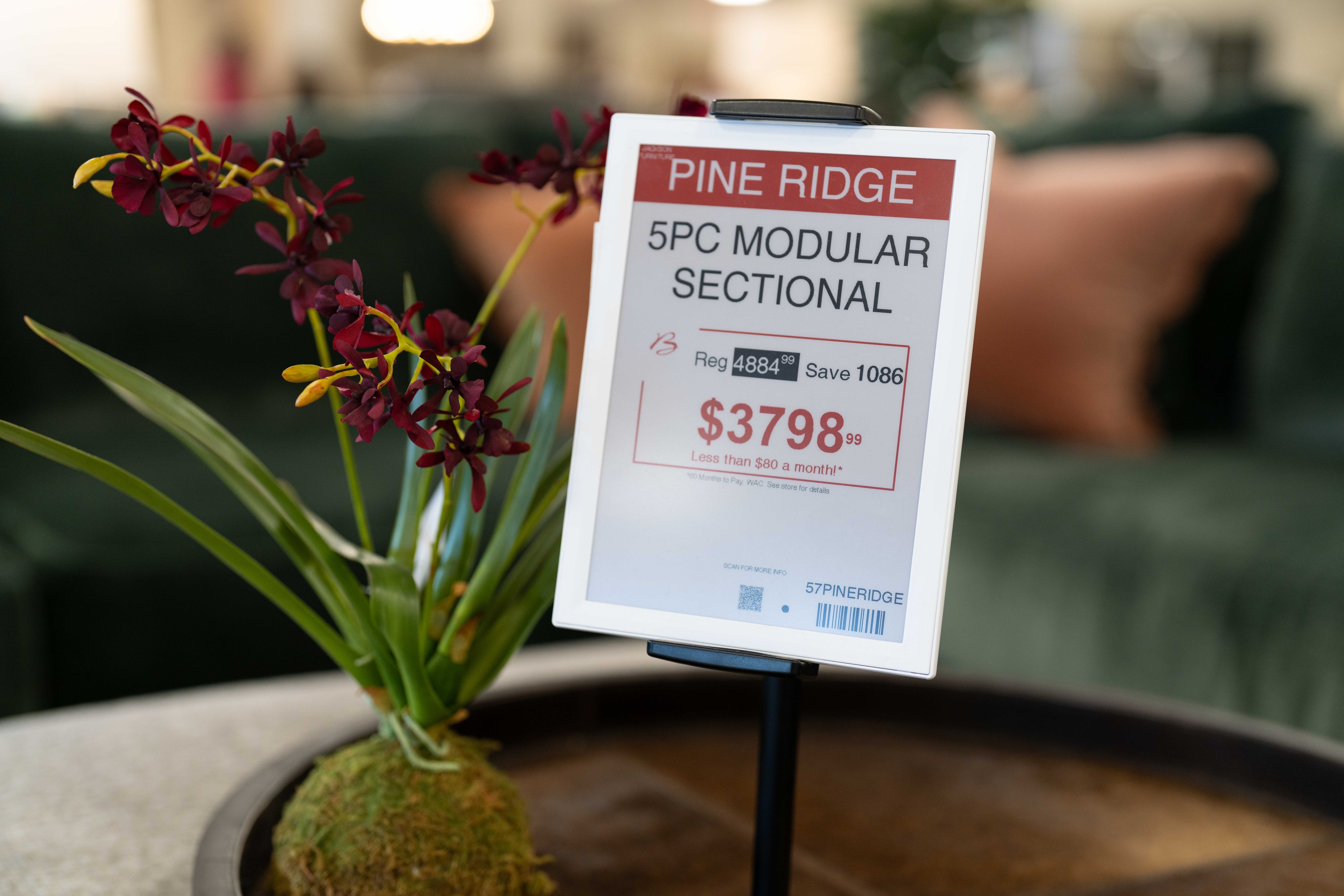 Bob Mills Furniture – ESL price tag on showroom floor
