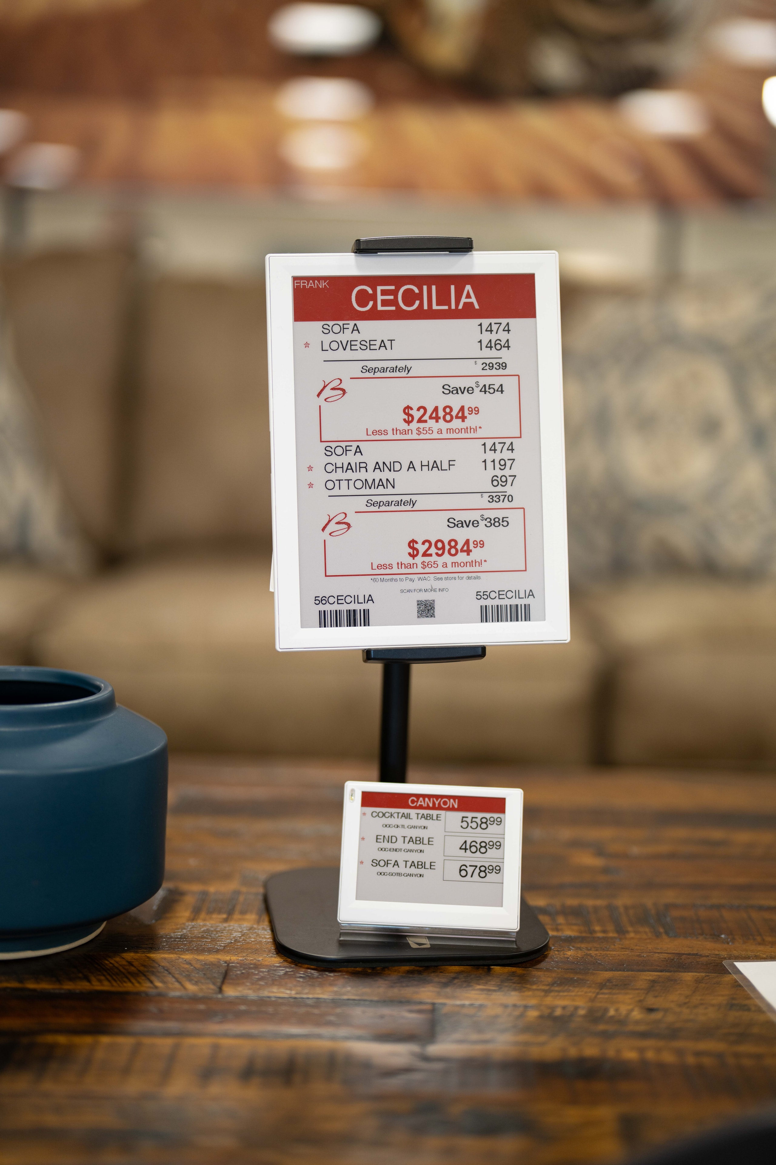Bob Mills Furniture – ESL display in furniture showroom