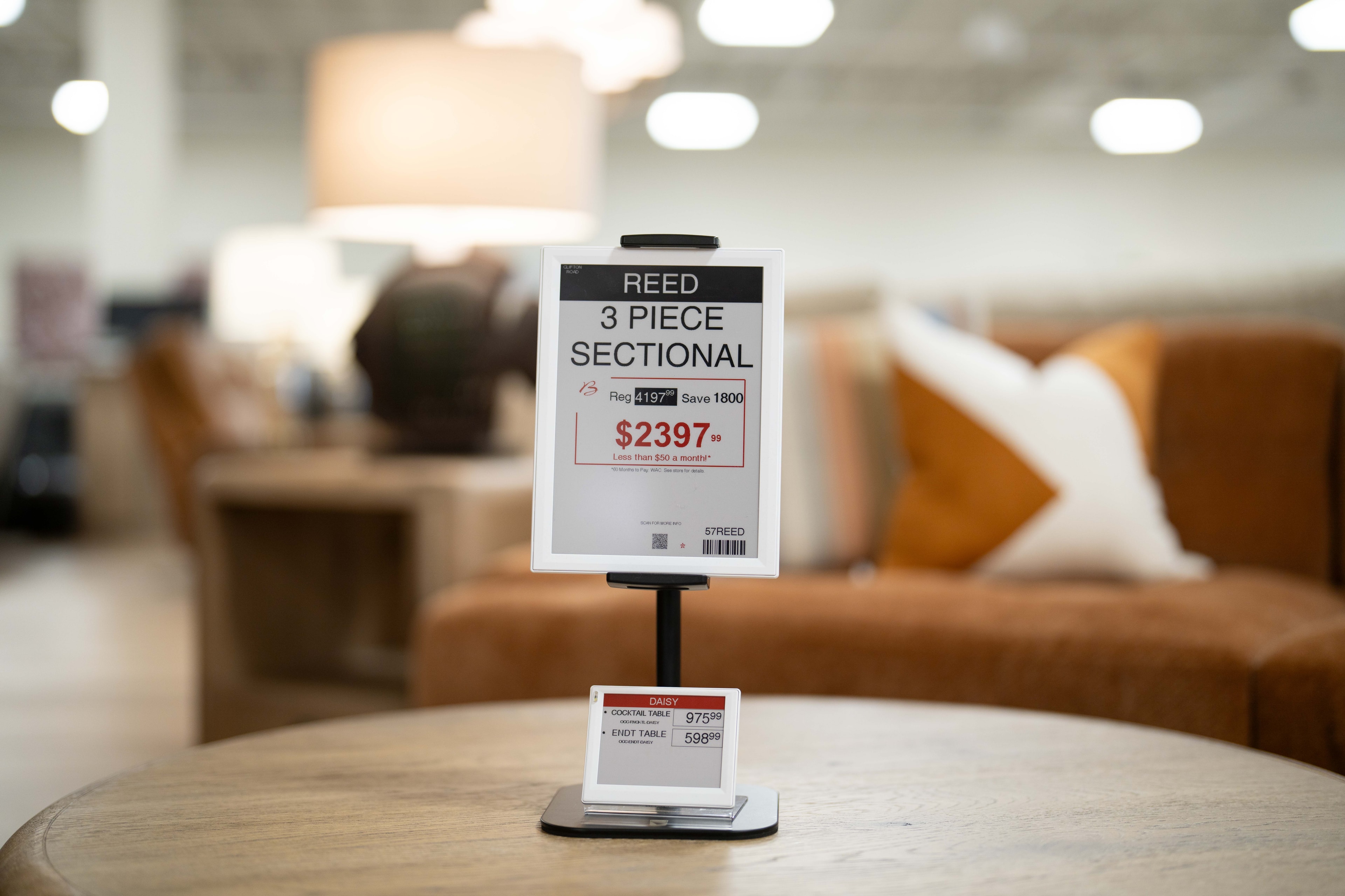 Bob Mills Furniture – ESL pricing tag in showroom