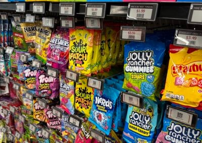 JumpStart – gummy candy and snack bags shelf display