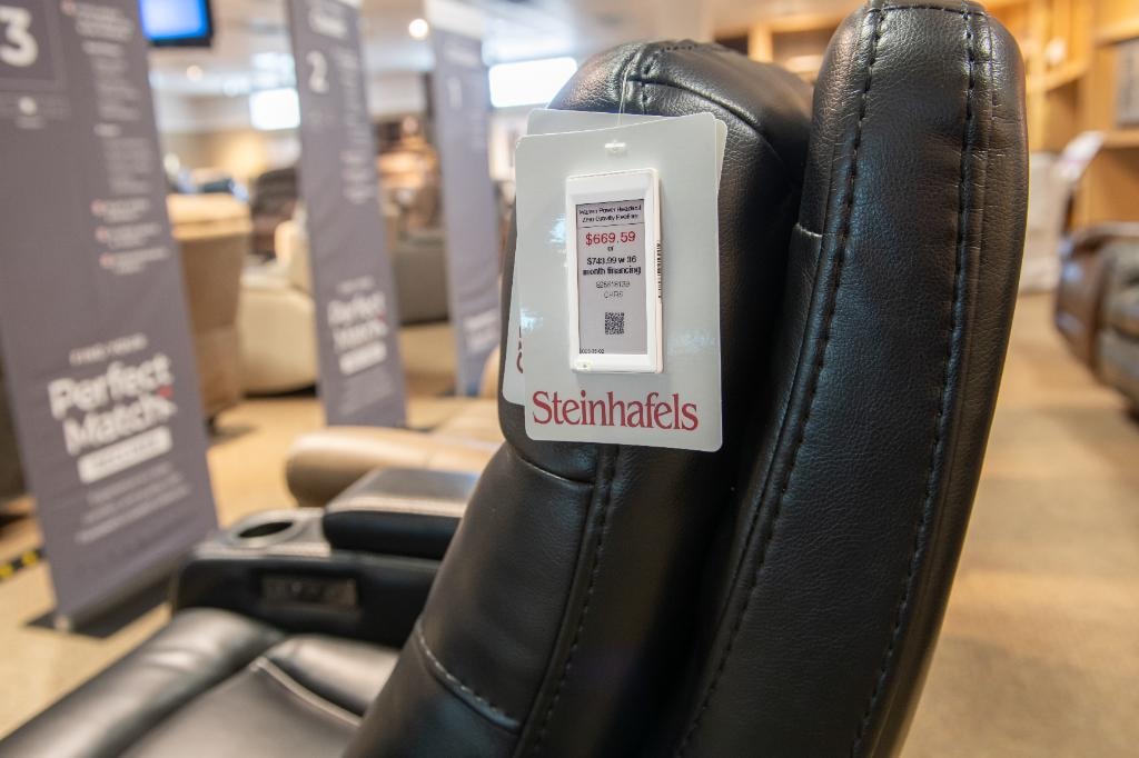 Steinhafels – furniture showroom display with ESL price tag